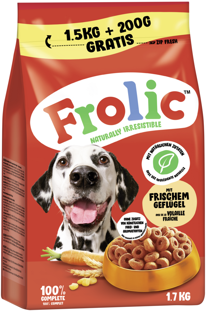 Frolic Hunde-Trockenfutter Geflügel 1,5 kg + 200 g